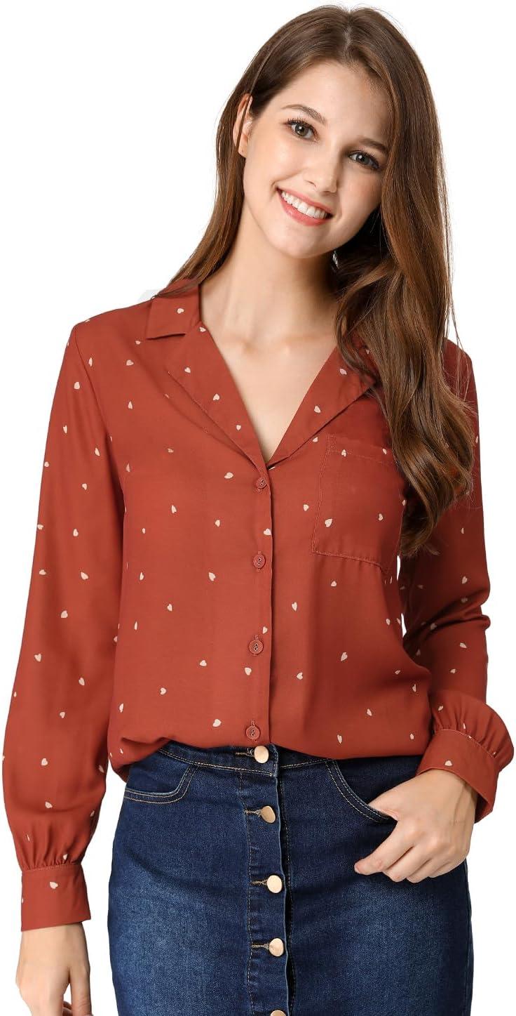imageAllegra K Womens 1950s Vintage Long Sleeve Printed Button Down TopsBrown Red