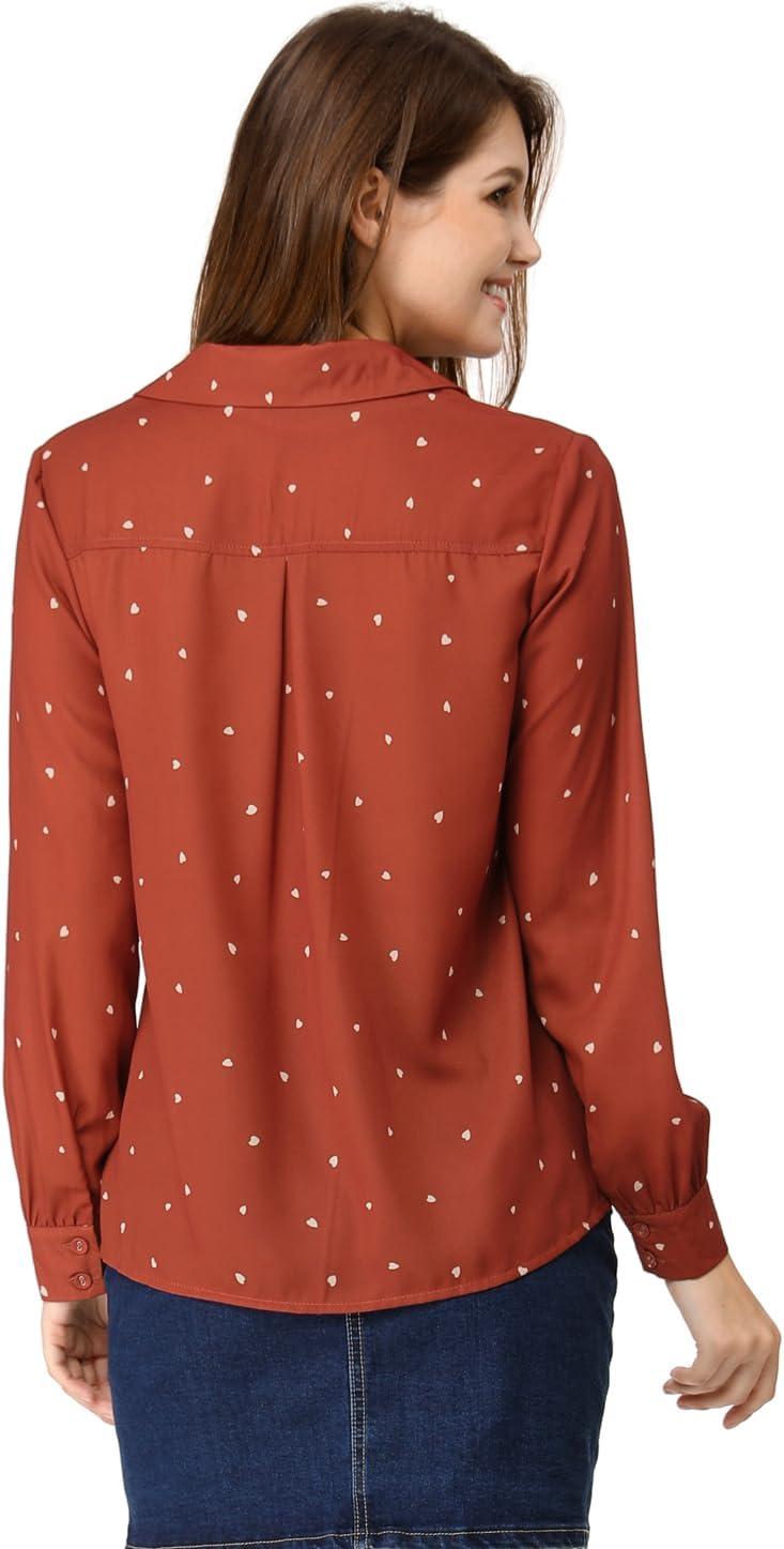 imageAllegra K Womens 1950s Vintage Long Sleeve Printed Button Down TopsBrown Red