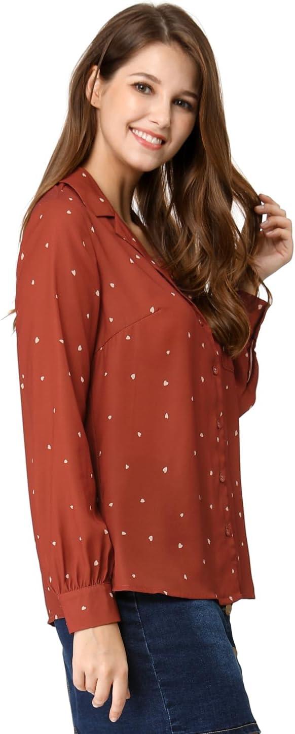 imageAllegra K Womens 1950s Vintage Long Sleeve Printed Button Down TopsBrown Red