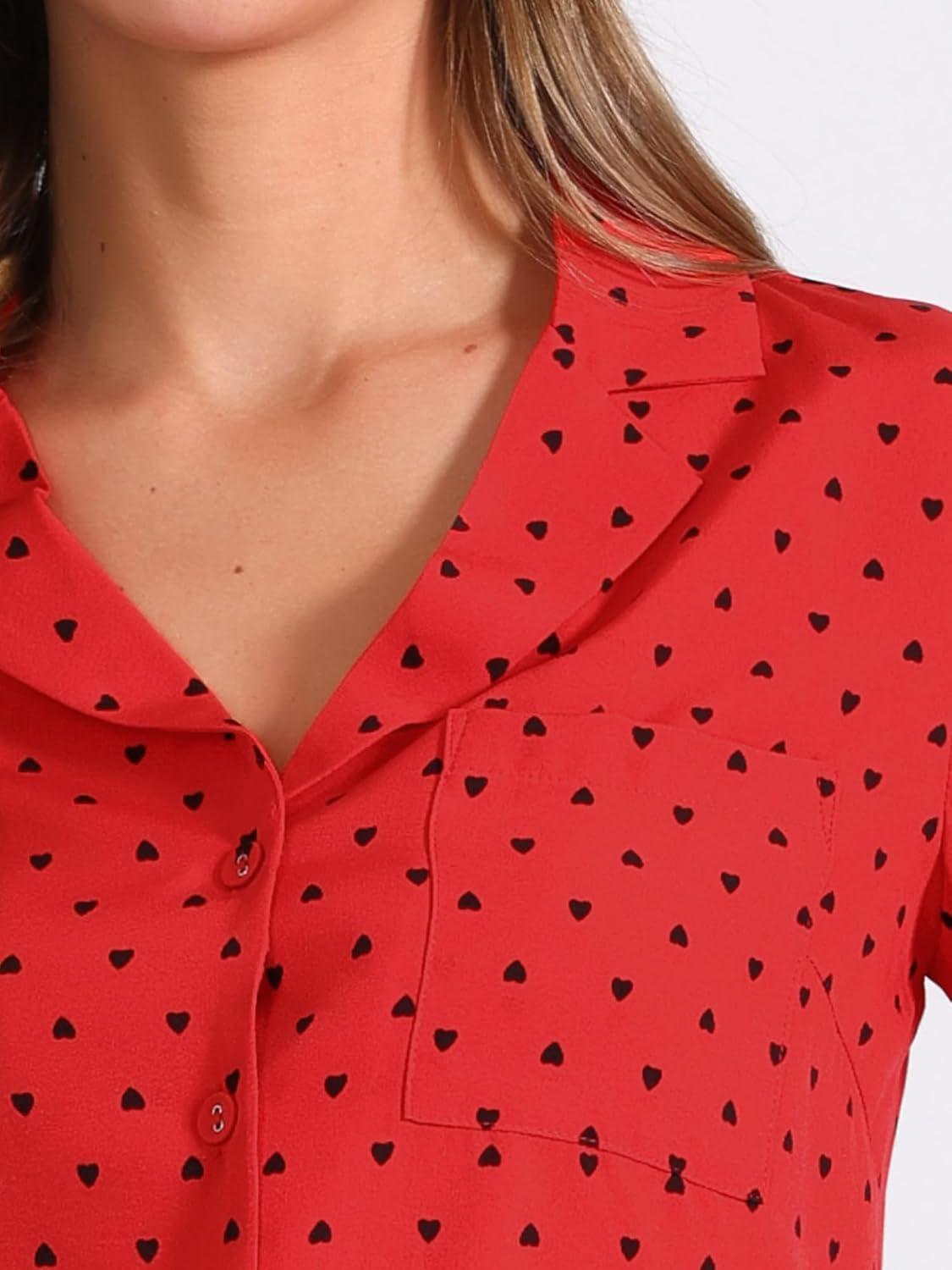 imageAllegra K Womens 1950s Vintage Long Sleeve Printed Button Down TopsDark Red Heart