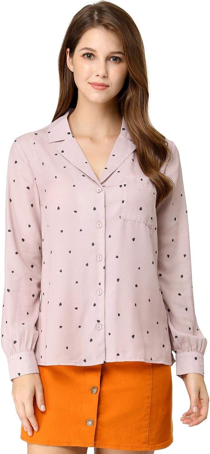 imageAllegra K Womens 1950s Vintage Long Sleeve Printed Button Down TopsPink Heart