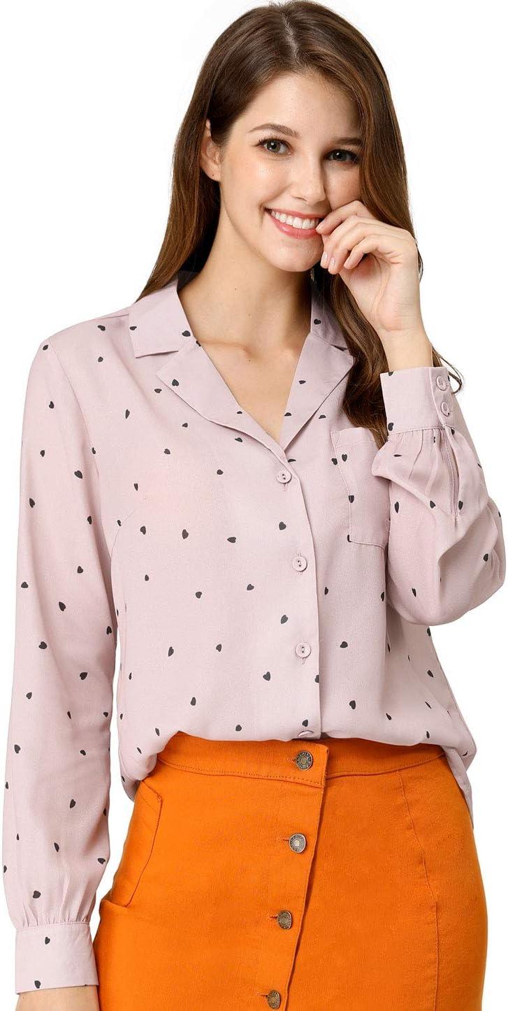 imageAllegra K Womens 1950s Vintage Long Sleeve Printed Button Down TopsPink Heart