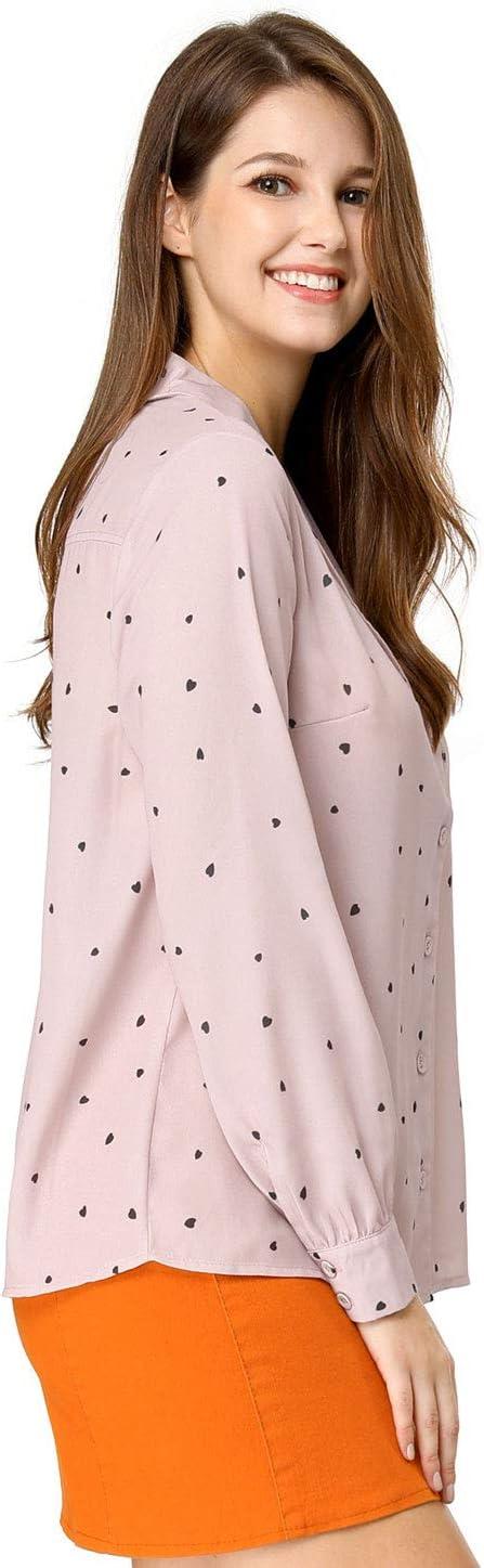 imageAllegra K Womens 1950s Vintage Long Sleeve Printed Button Down TopsPink Heart