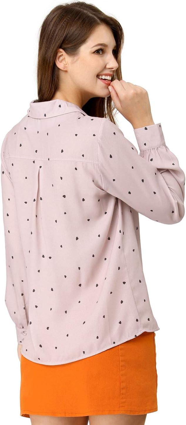 imageAllegra K Womens 1950s Vintage Long Sleeve Printed Button Down TopsPink Heart