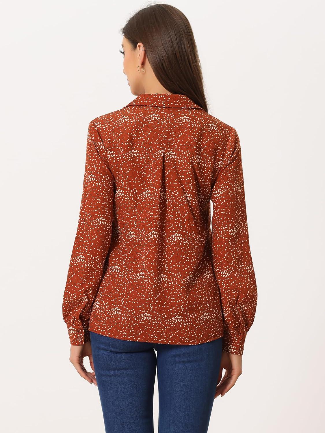 imageAllegra K Womens 1950s Vintage Long Sleeve Printed Button Down TopsRed Dot