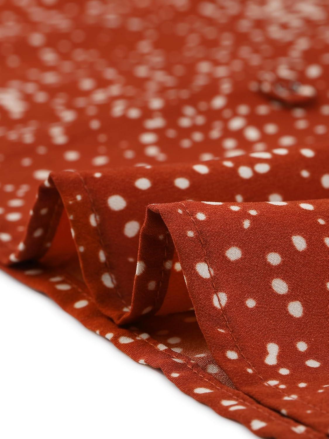 imageAllegra K Womens 1950s Vintage Long Sleeve Printed Button Down TopsRed Dot