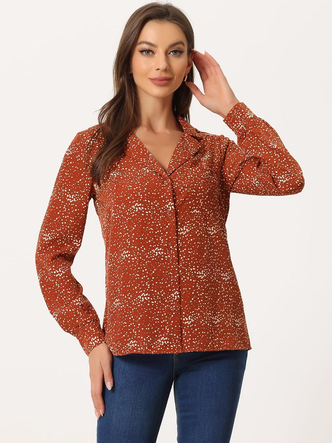 imageAllegra K Womens 1950s Vintage Long Sleeve Printed Button Down TopsRed Dot