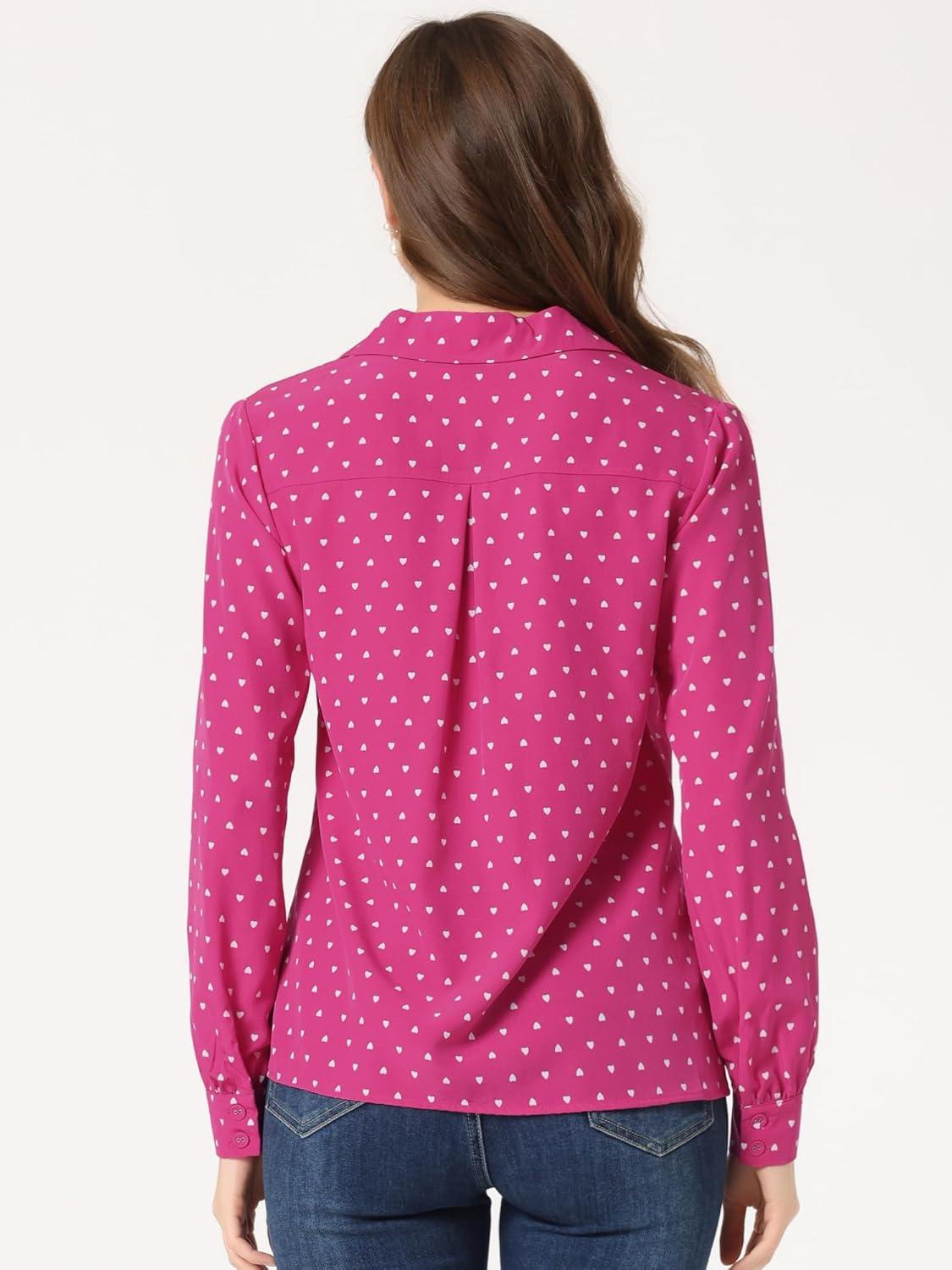 imageAllegra K Womens 1950s Vintage Long Sleeve Printed Button Down TopsRose Red Heart