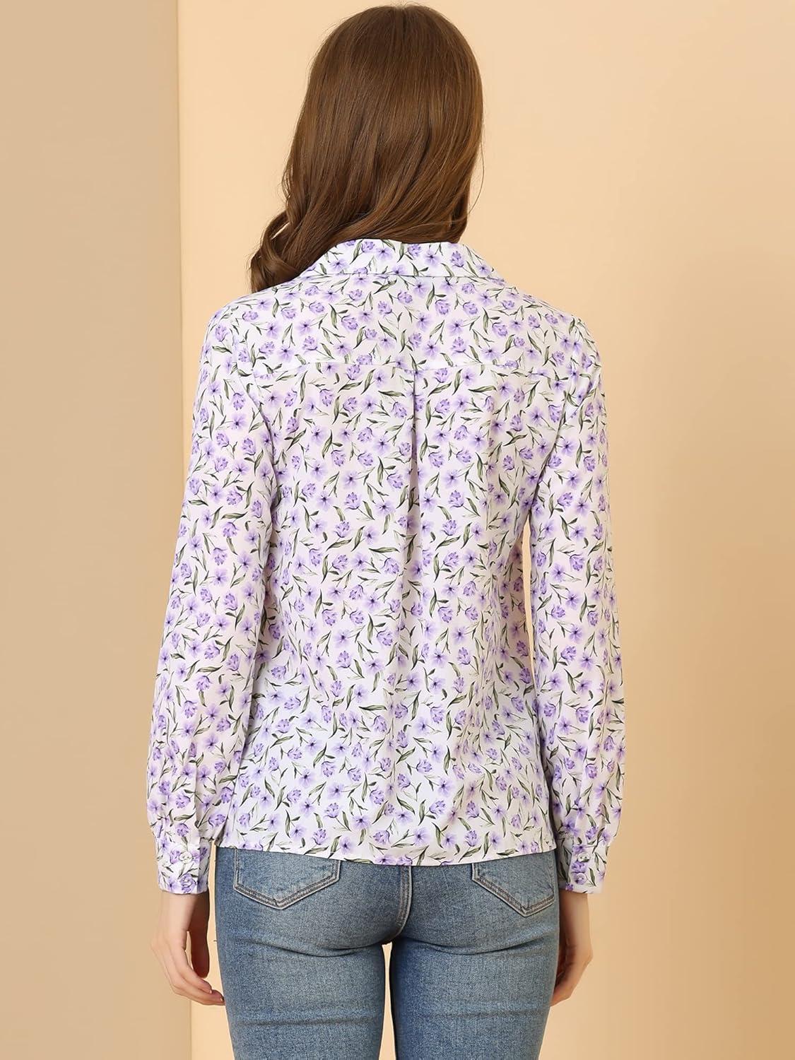 imageAllegra K Womens 1950s Vintage Long Sleeve Printed Button Down TopsWhite Floral