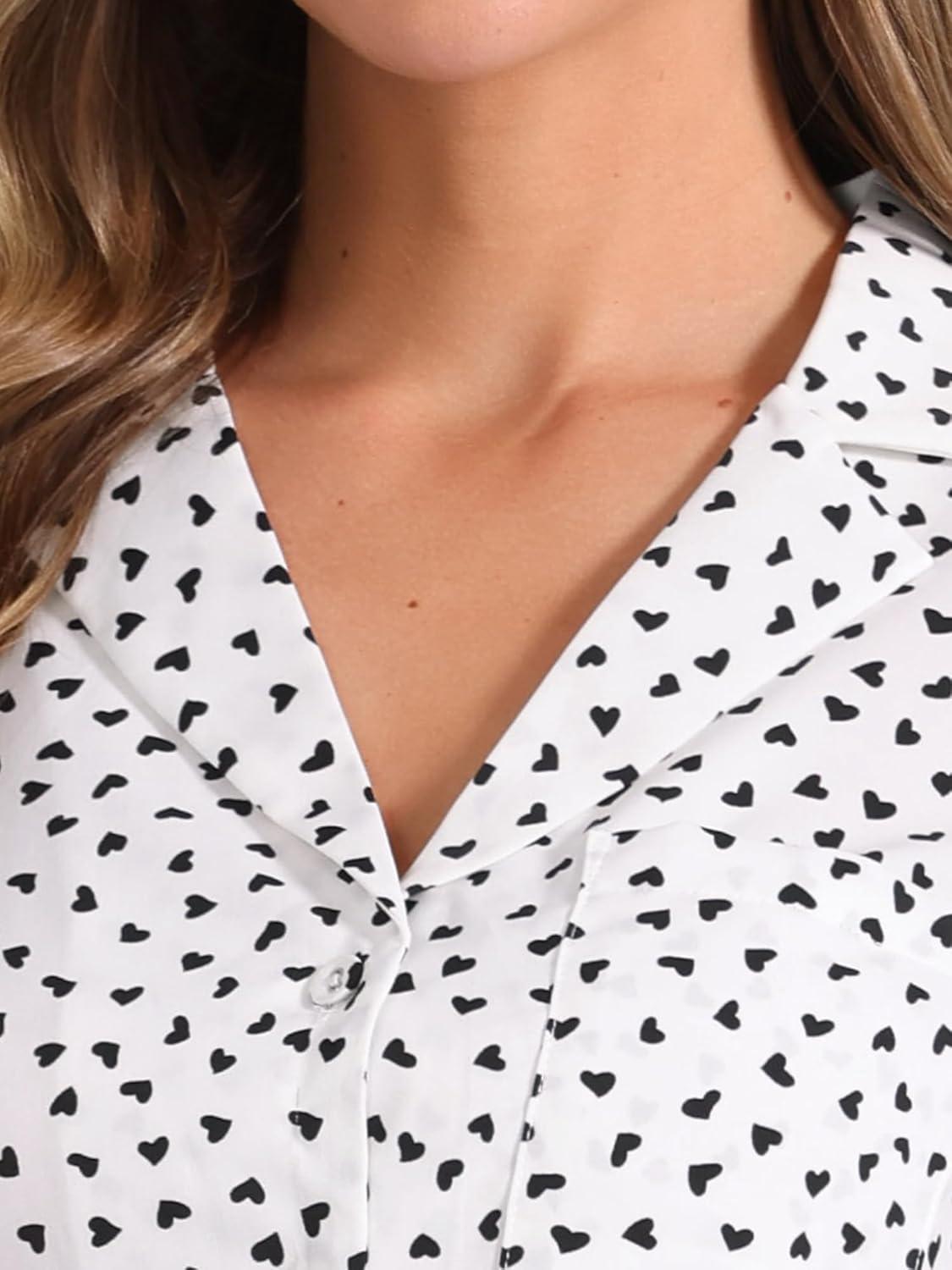 imageAllegra K Womens 1950s Vintage Long Sleeve Printed Button Down TopsWhite Heart