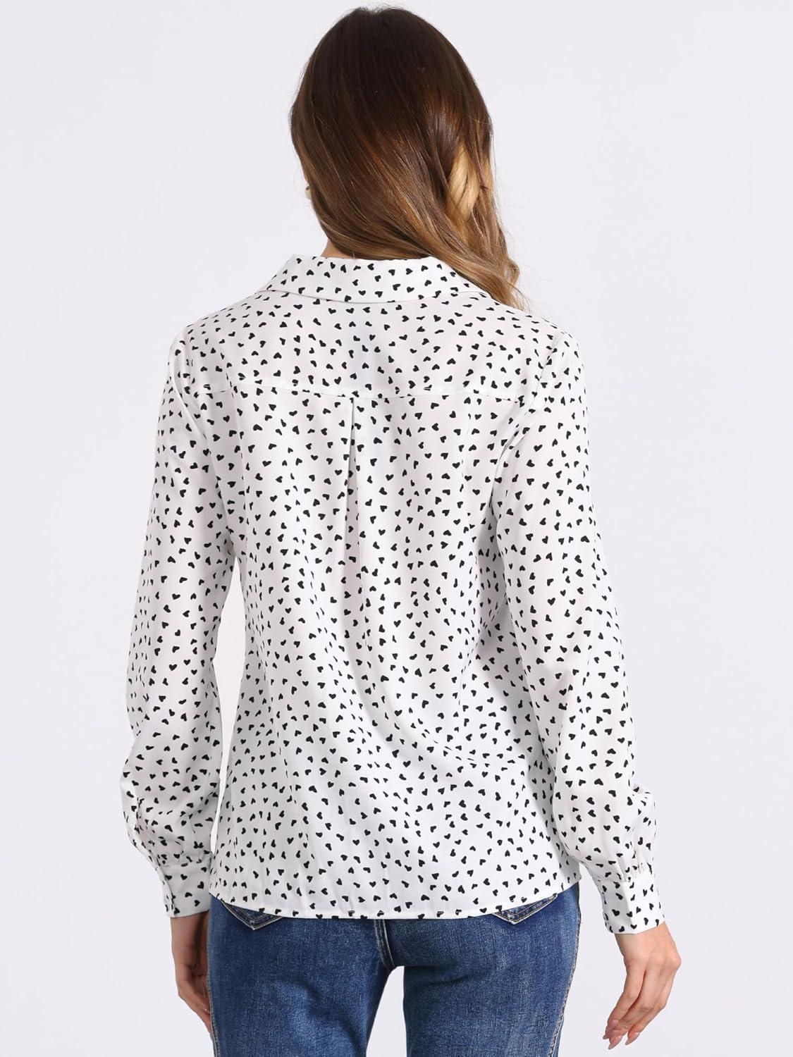 imageAllegra K Womens 1950s Vintage Long Sleeve Printed Button Down TopsWhite Heart