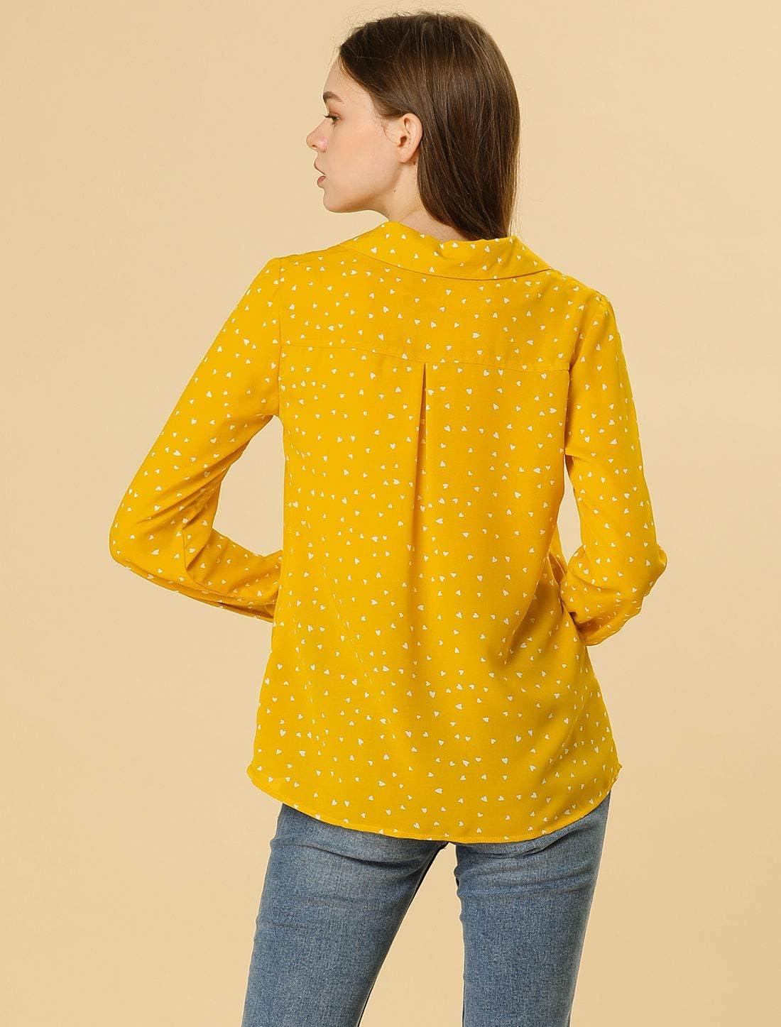 imageAllegra K Womens 1950s Vintage Long Sleeve Printed Button Down TopsYellow Heart