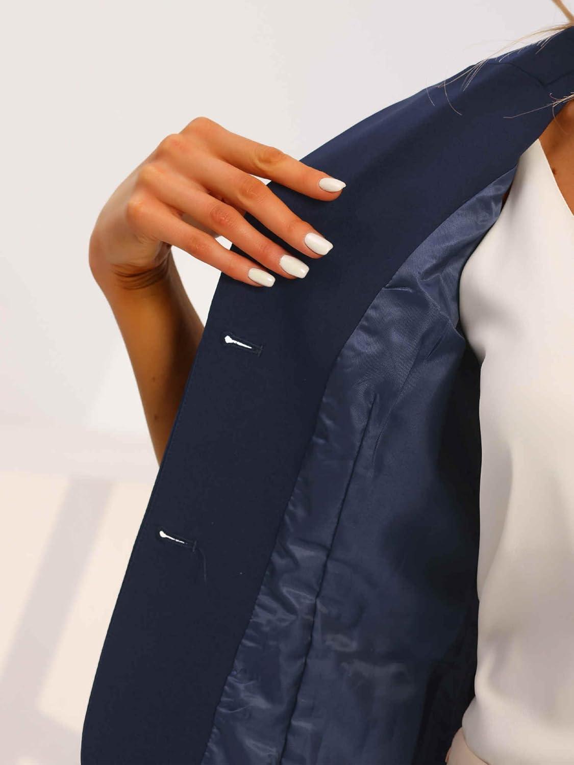 imageAllegra K Womens Business Skirt Suit Set Work Office Short Sleeve Blazer Jacket Pencil SkirtDark Blue