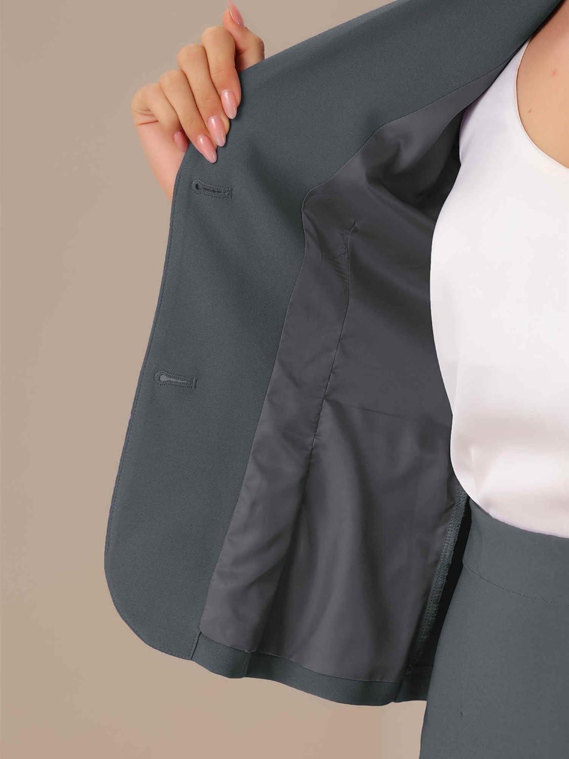 imageAllegra K Womens Business Skirt Suit Set Work Office Short Sleeve Blazer Jacket Pencil SkirtDark Grey