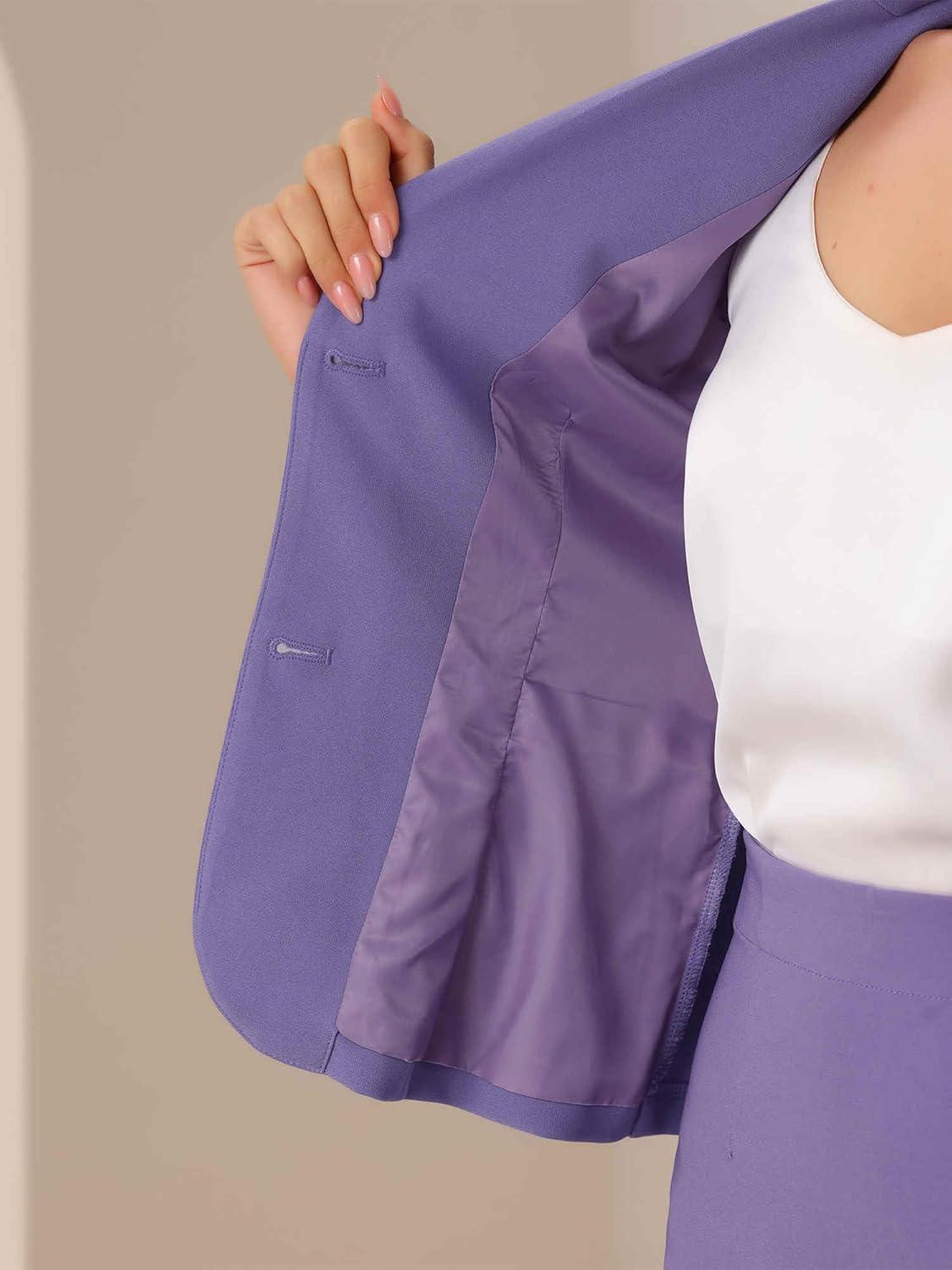 imageAllegra K Womens Business Skirt Suit Set Work Office Short Sleeve Blazer Jacket Pencil SkirtDark Purple