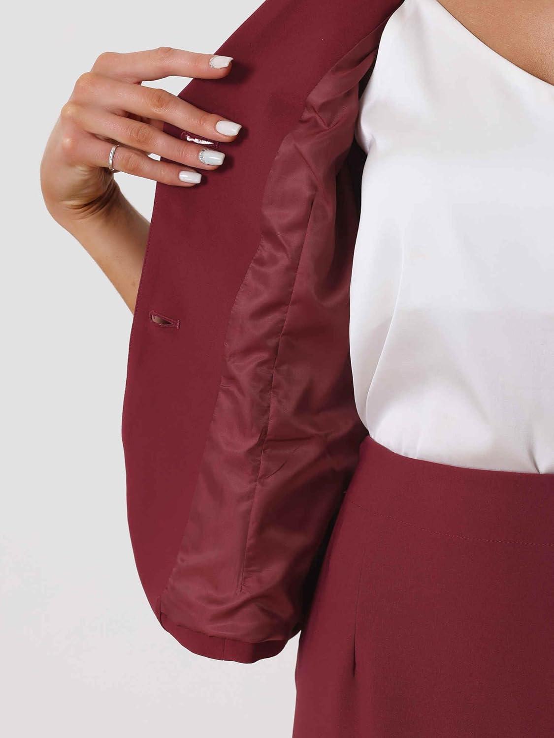 imageAllegra K Womens Business Skirt Suit Set Work Office Short Sleeve Blazer Jacket Pencil SkirtDark Red