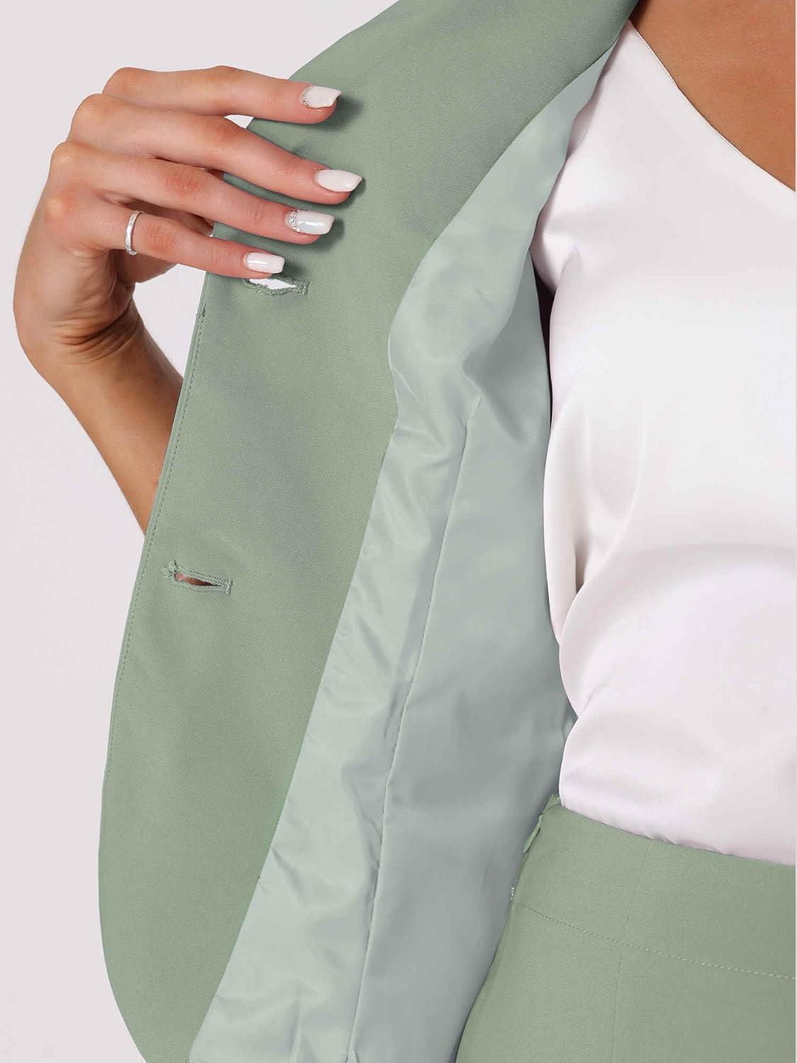 imageAllegra K Womens Business Skirt Suit Set Work Office Short Sleeve Blazer Jacket Pencil SkirtSea Green