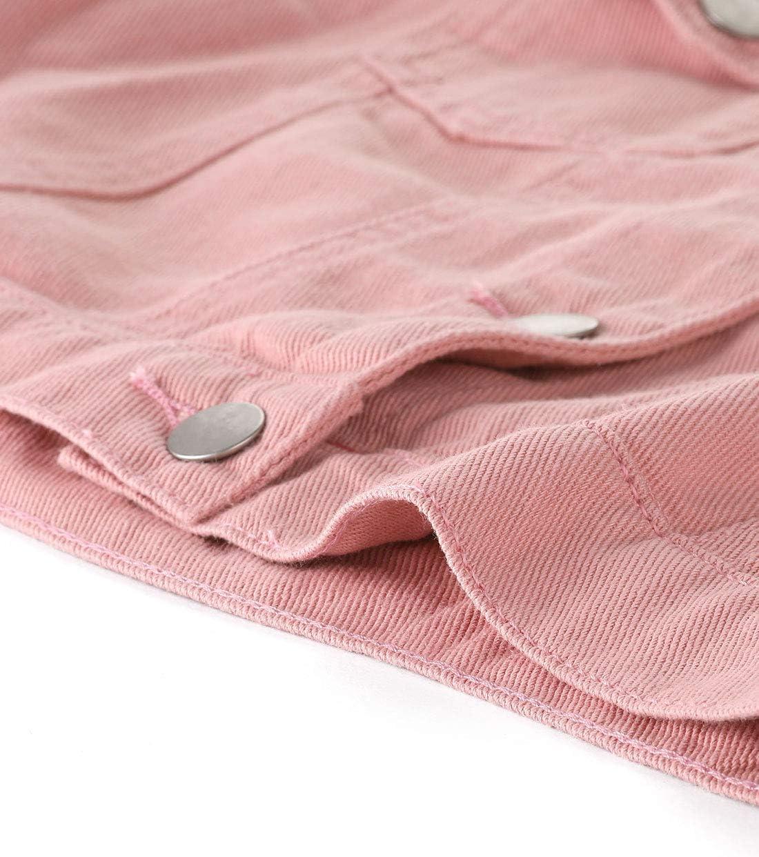 imageAllegra K Womens Button Down Denim Jacket Check Cuffs Casual Cropped Jean JacketsPeach Pink
