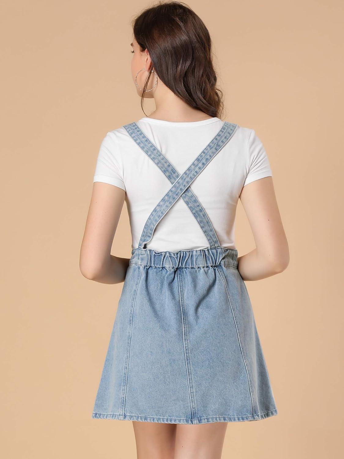 imageAllegra K Womens Denim Skirt Overall Adjustable Strap Braces Mini Suspender Washed Jean SkirtsBlue