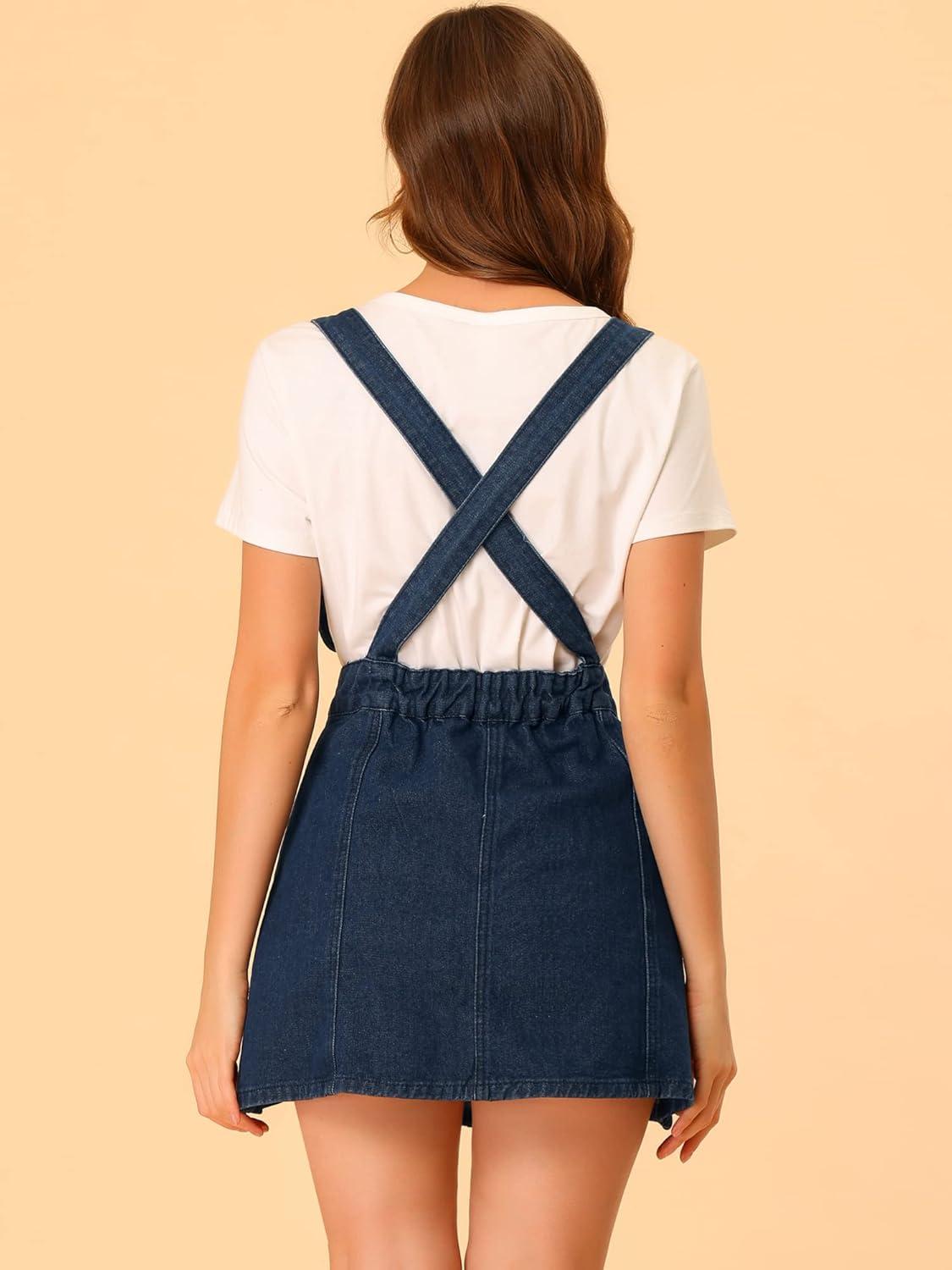 imageAllegra K Womens Denim Skirt Overall Adjustable Strap Braces Mini Suspender Washed Jean SkirtsDark Blue