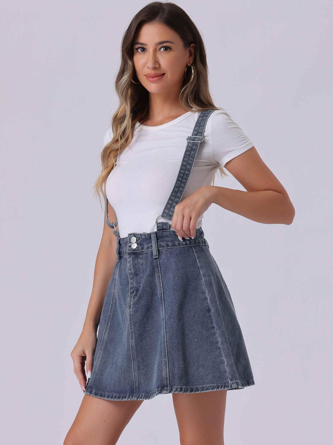 imageAllegra K Womens Denim Skirt Overall Adjustable Strap Braces Mini Suspender Washed Jean SkirtsRetro Blue