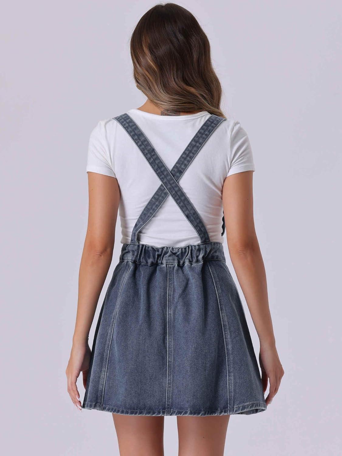 imageAllegra K Womens Denim Skirt Overall Adjustable Strap Braces Mini Suspender Washed Jean SkirtsRetro Blue