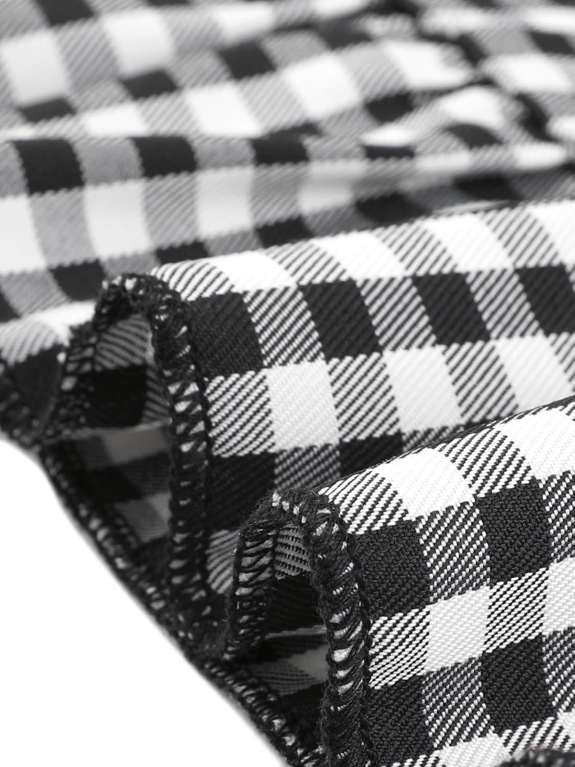 imageAllegra K Womens Gingham Checks Ruffled Peter Pan Collar Cute Mini DressBlack White