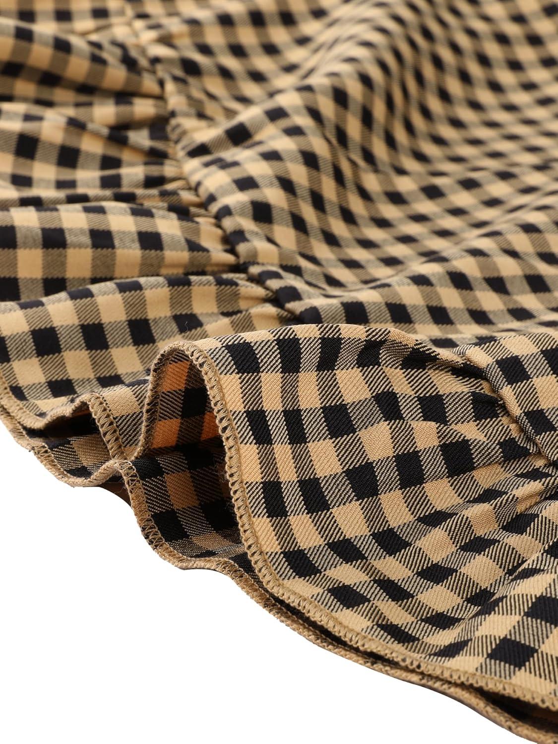 imageAllegra K Womens Gingham Checks Ruffled Peter Pan Collar Cute Mini DressDark Brown
