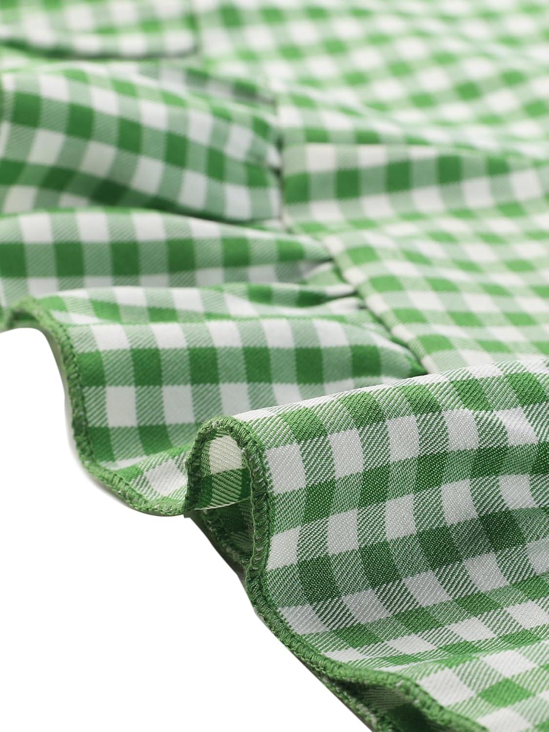 imageAllegra K Womens Gingham Checks Ruffled Peter Pan Collar Cute Mini DressGreen White