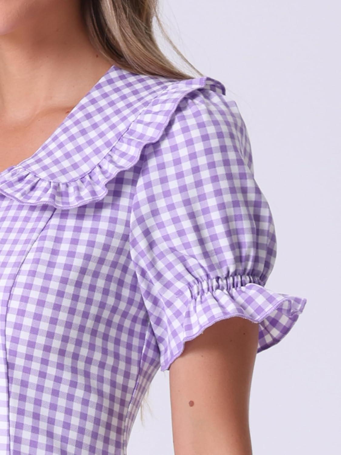 imageAllegra K Womens Gingham Checks Ruffled Peter Pan Collar Cute Mini DressLight Purple