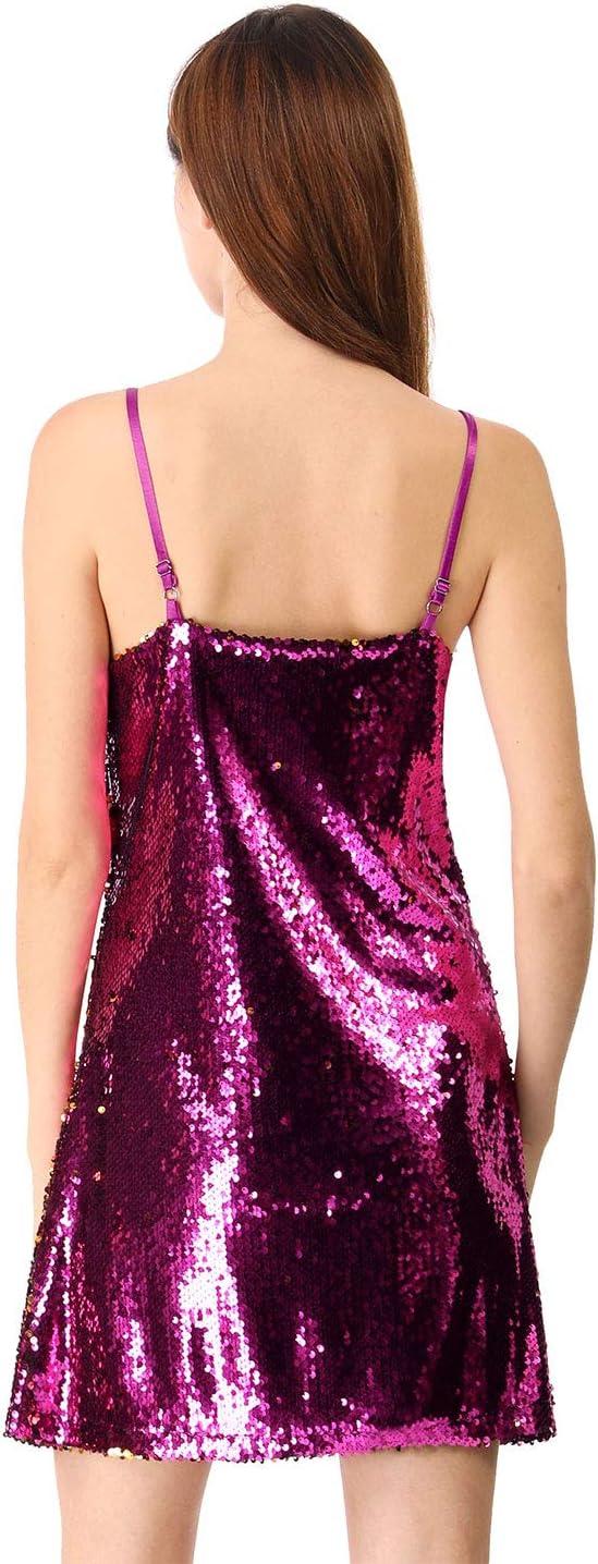imageAllegra K Womens Glitter Sequin Dress Spaghetti Strap V Neck Party Cocktail Sparkly Mini Dress ClubwearPink