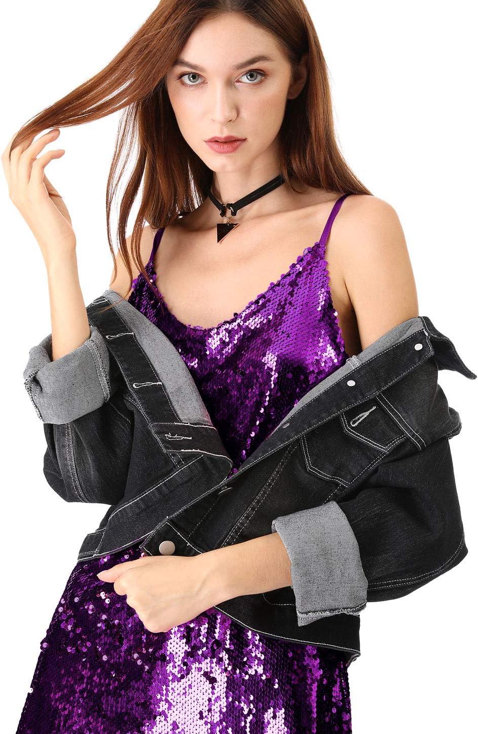 imageAllegra K Womens Glitter Sequin Dress Spaghetti Strap V Neck Party Cocktail Sparkly Mini Dress ClubwearPurple