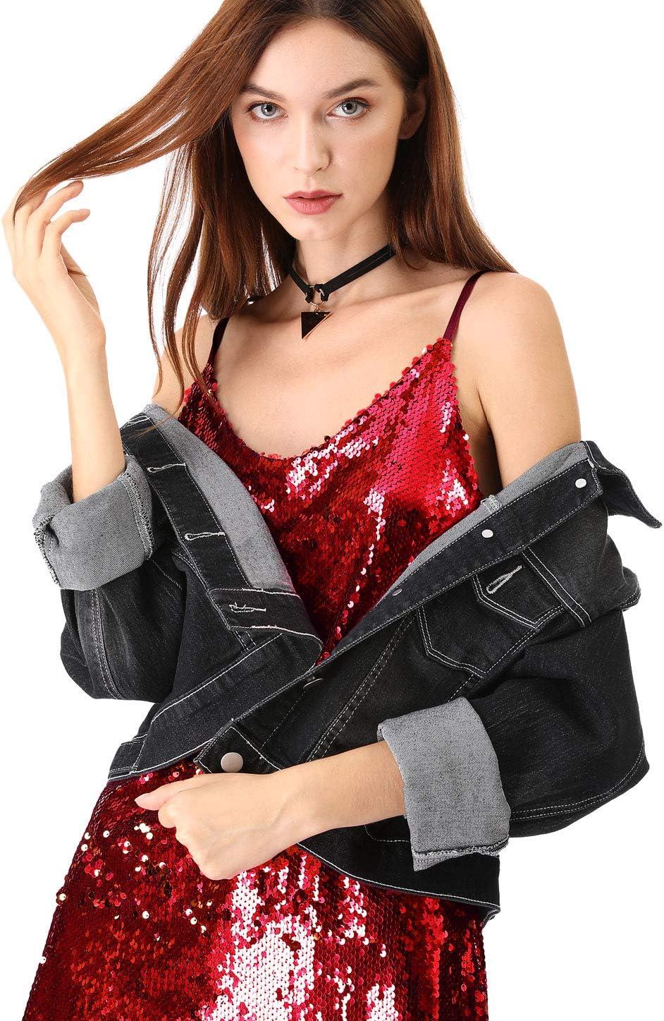 imageAllegra K Womens Glitter Sequin Dress Spaghetti Strap V Neck Party Cocktail Sparkly Mini Dress ClubwearRed