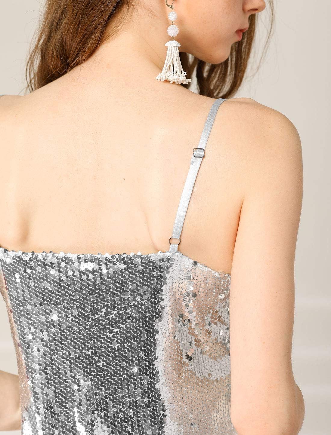 imageAllegra K Womens Glitter Sequin Dress Spaghetti Strap V Neck Party Cocktail Sparkly Mini Dress ClubwearSilver
