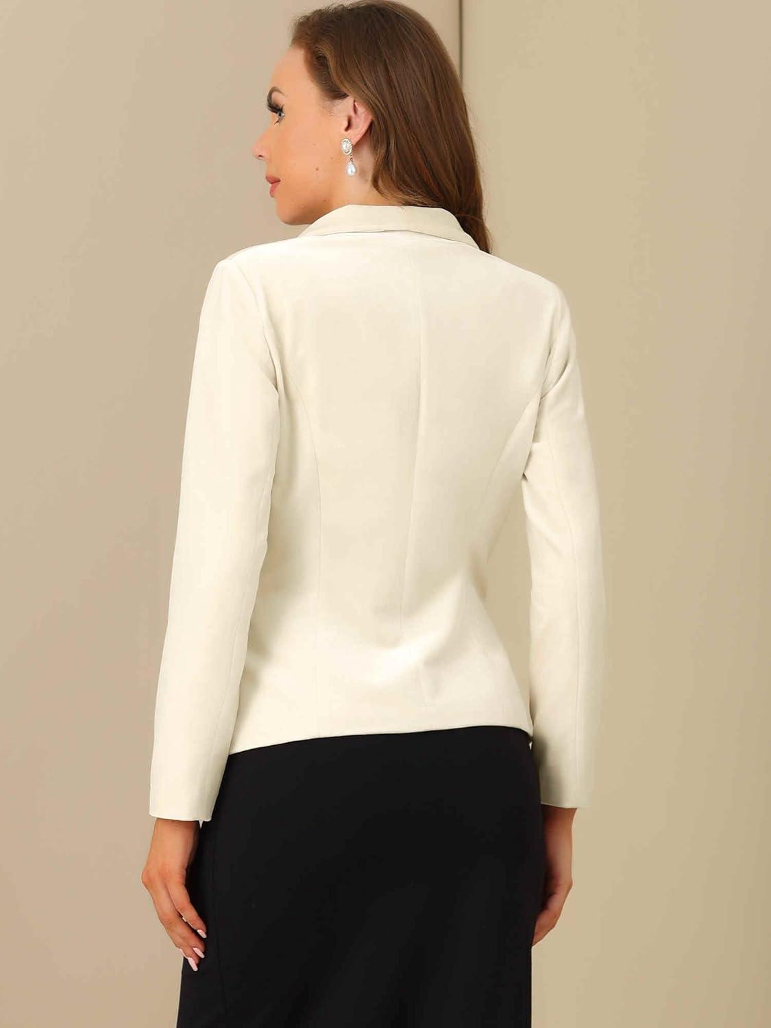 imageAllegra K Womens Halloween Christmas Office Coat Solid Shawl Collar 1 Button Velvet BlazerBeige White