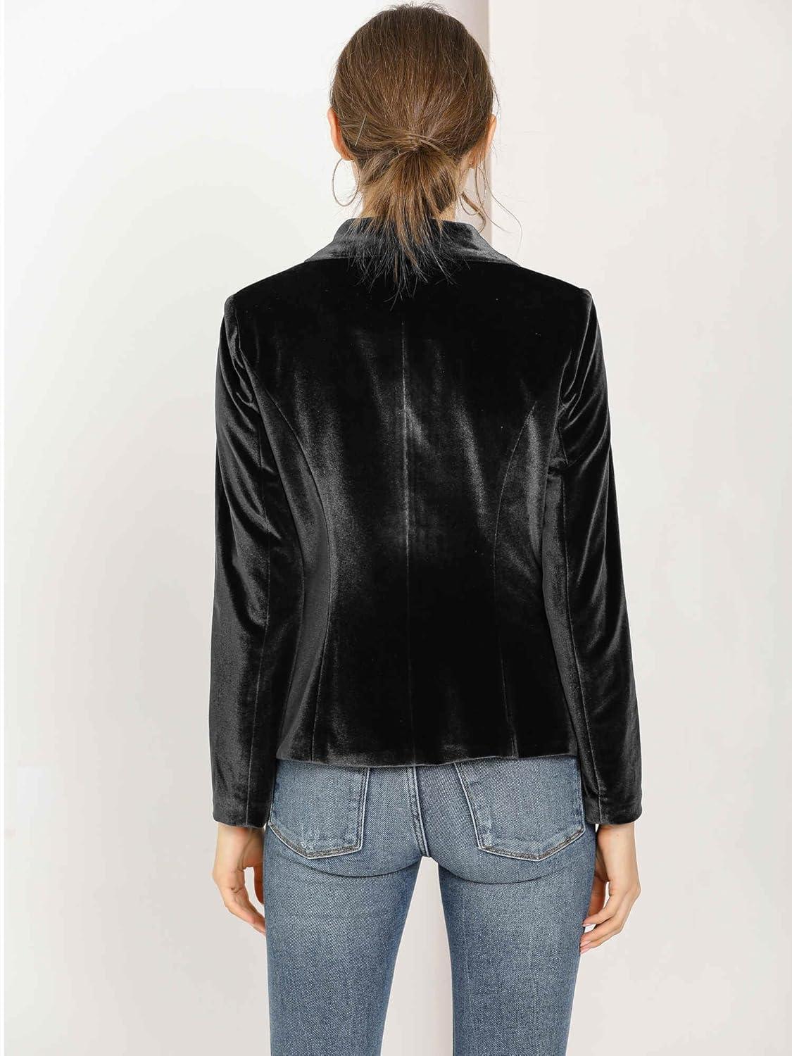 imageAllegra K Womens Halloween Christmas Office Coat Solid Shawl Collar 1 Button Velvet BlazerBlack