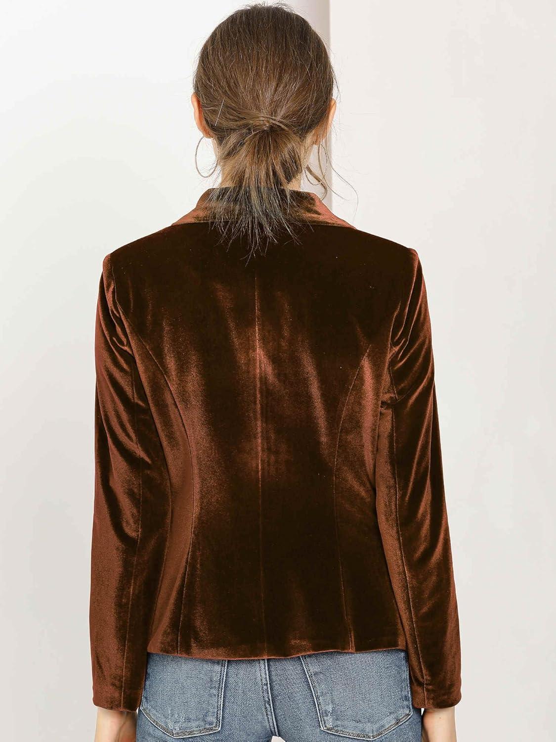 imageAllegra K Womens Halloween Christmas Office Coat Solid Shawl Collar 1 Button Velvet BlazerBrown