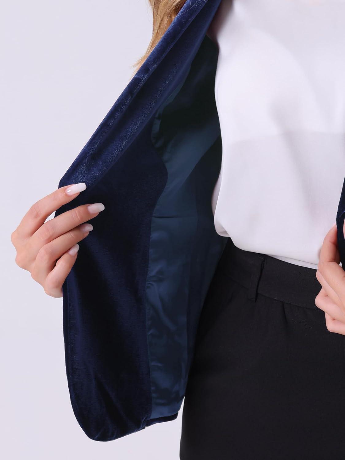 imageAllegra K Womens Halloween Christmas Office Coat Solid Shawl Collar 1 Button Velvet BlazerDark Blue