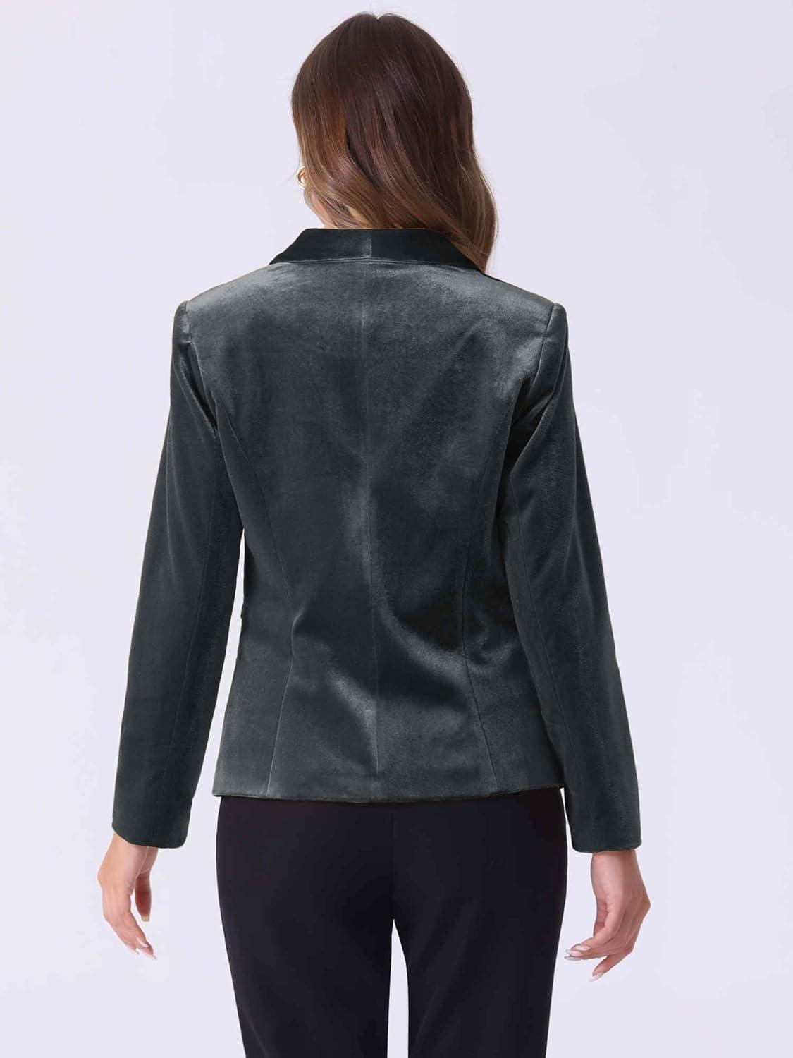 imageAllegra K Womens Halloween Christmas Office Coat Solid Shawl Collar 1 Button Velvet BlazerDark Grey