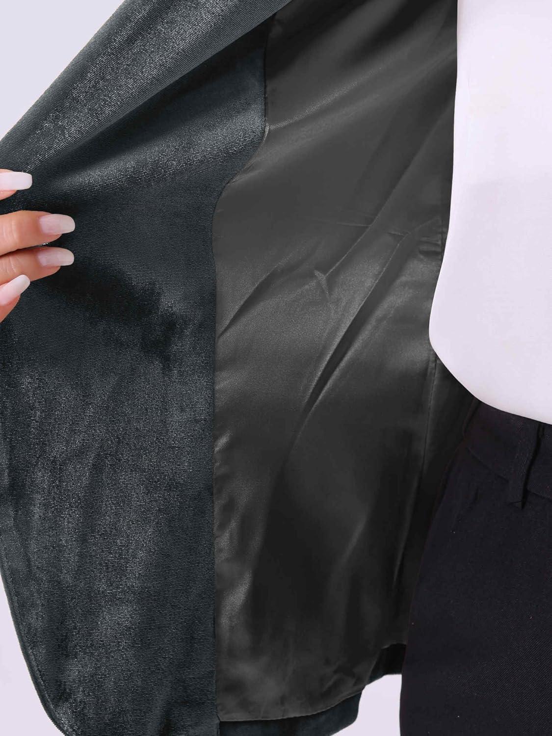 imageAllegra K Womens Halloween Christmas Office Coat Solid Shawl Collar 1 Button Velvet BlazerDark Grey
