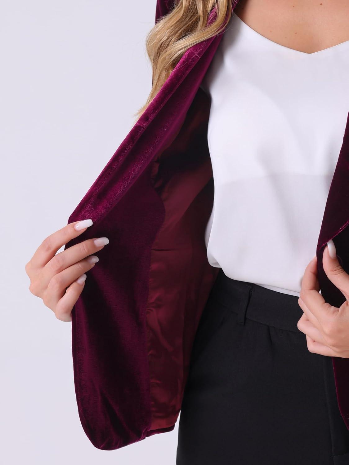 imageAllegra K Womens Halloween Christmas Office Coat Solid Shawl Collar 1 Button Velvet BlazerDark Red