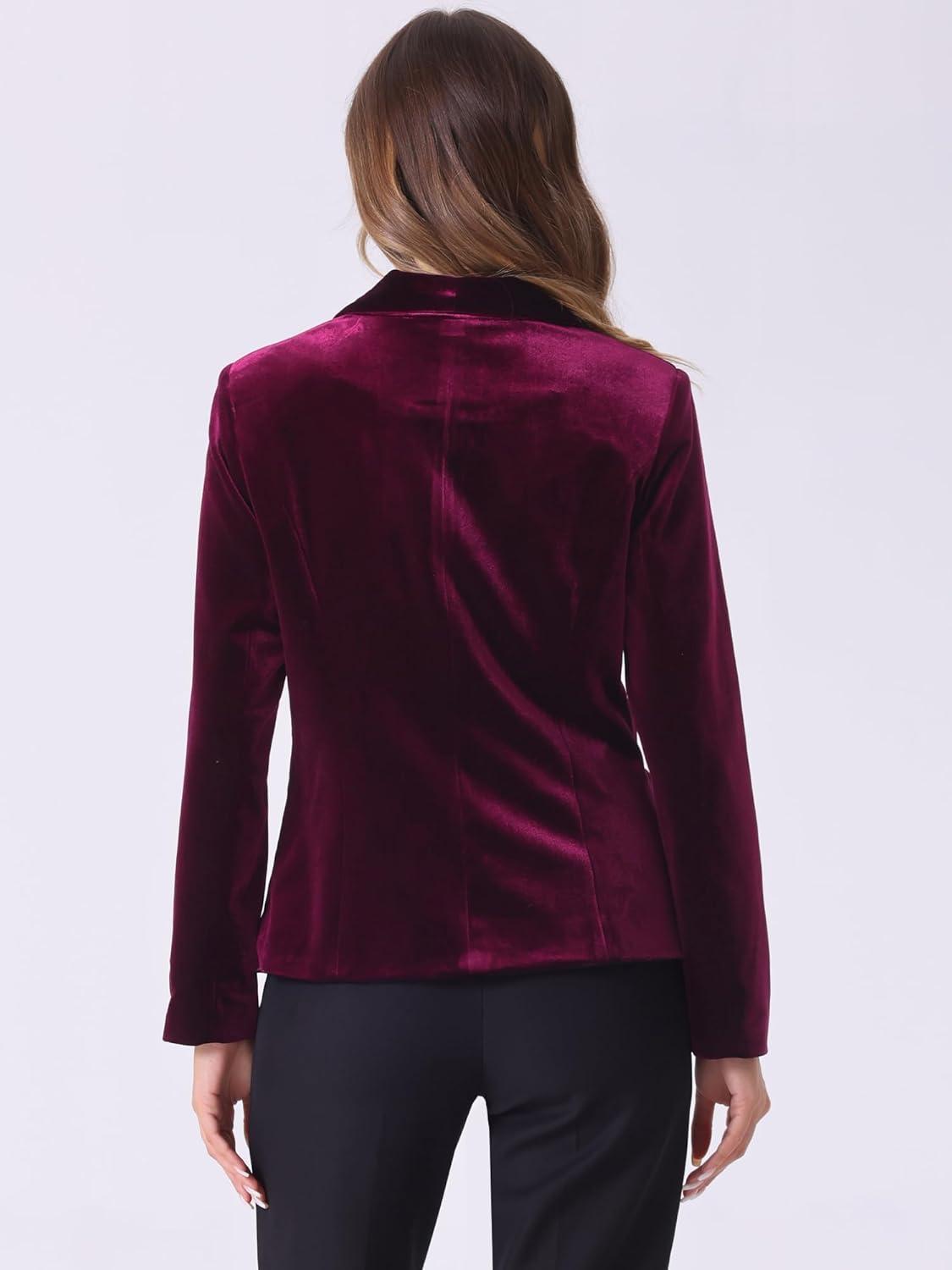 imageAllegra K Womens Halloween Christmas Office Coat Solid Shawl Collar 1 Button Velvet BlazerDark Red
