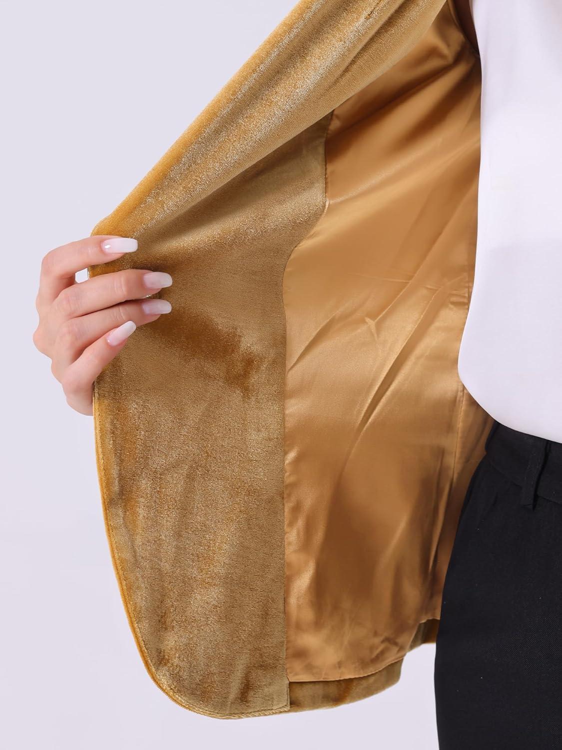 imageAllegra K Womens Halloween Christmas Office Coat Solid Shawl Collar 1 Button Velvet BlazerDark Yellow