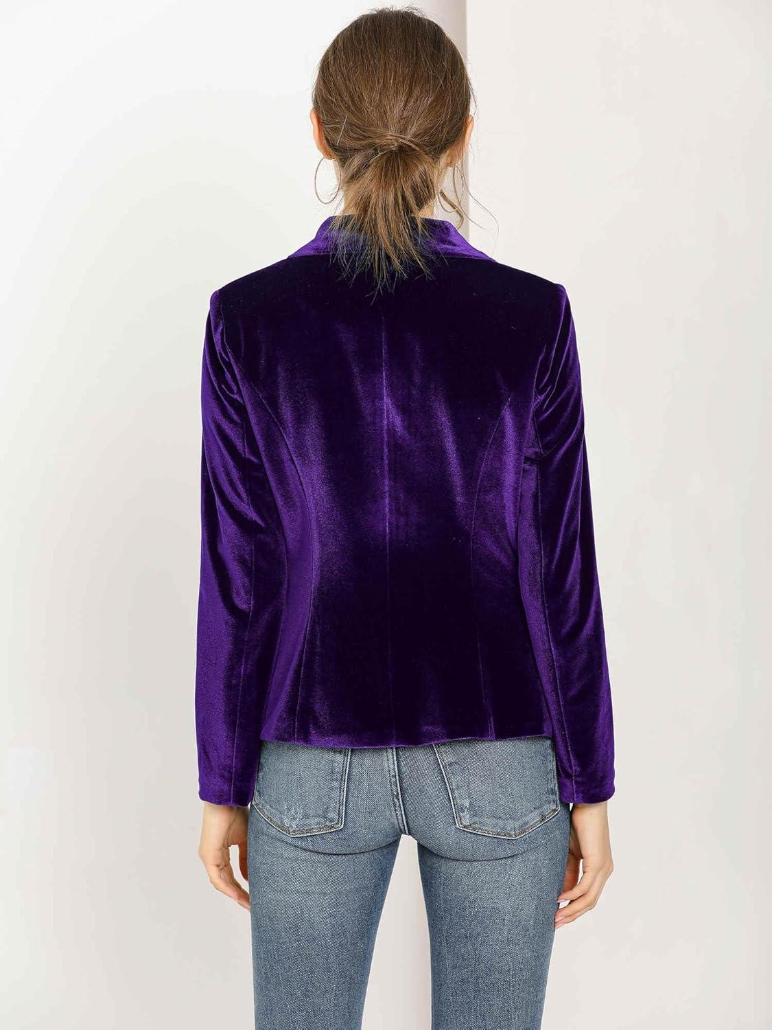 imageAllegra K Womens Halloween Christmas Office Coat Solid Shawl Collar 1 Button Velvet BlazerDeep Purple