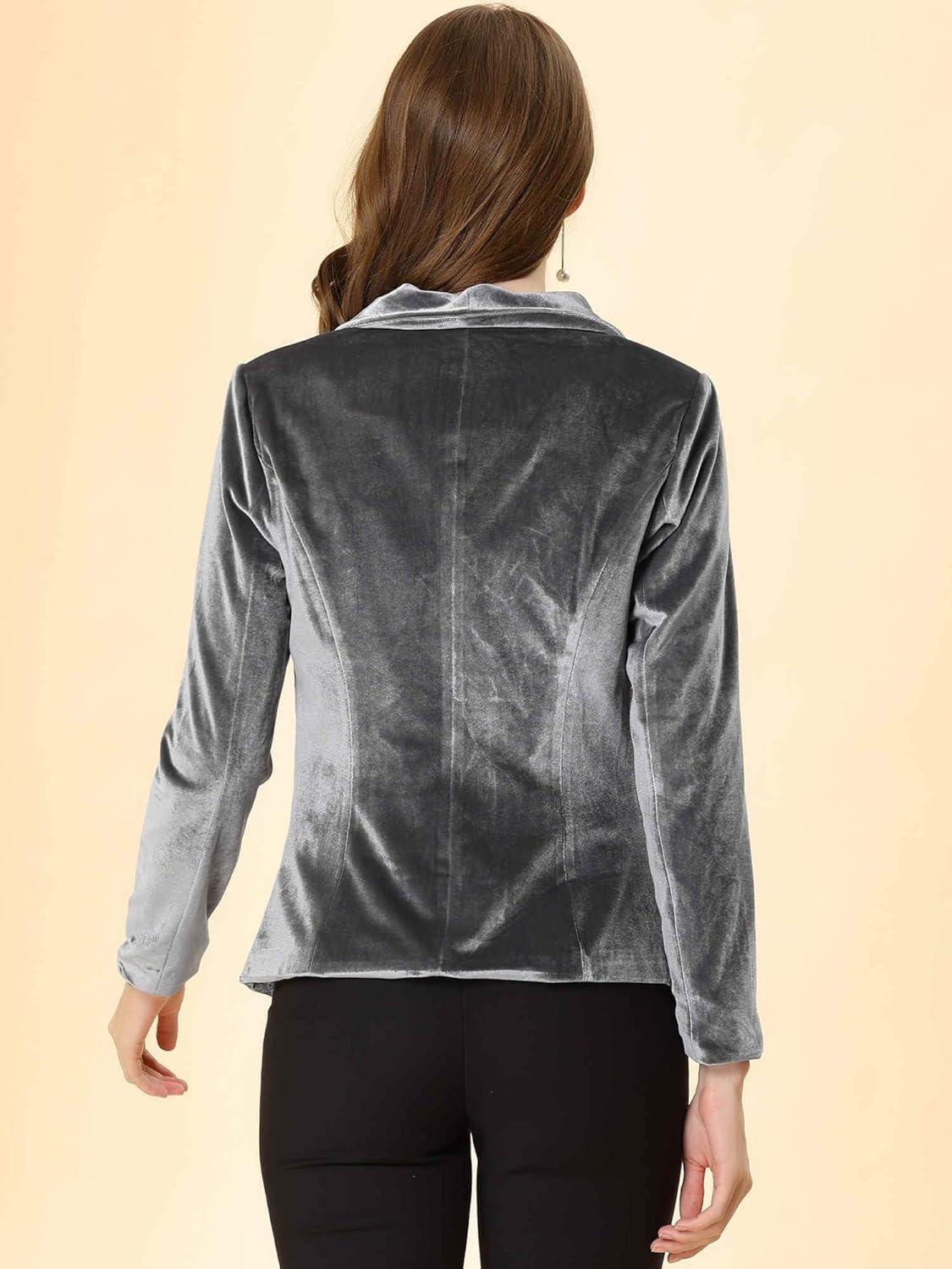 imageAllegra K Womens Halloween Christmas Office Coat Solid Shawl Collar 1 Button Velvet BlazerGray