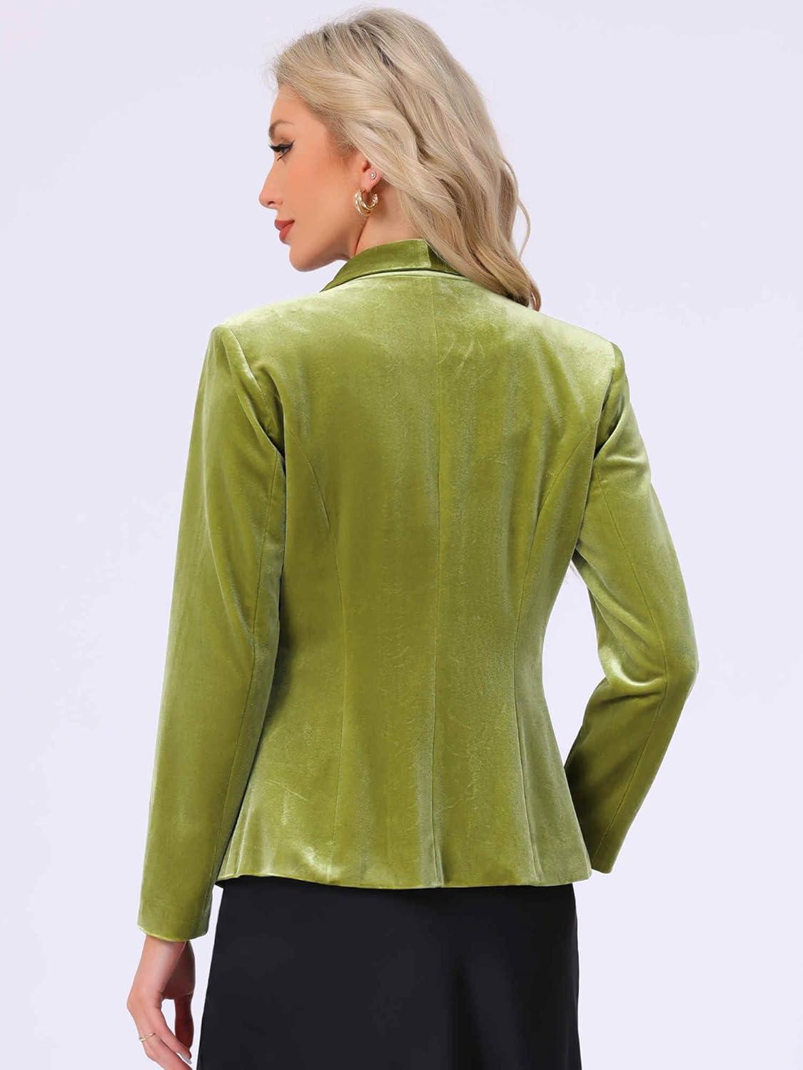 imageAllegra K Womens Halloween Christmas Office Coat Solid Shawl Collar 1 Button Velvet BlazerGreen Yellow