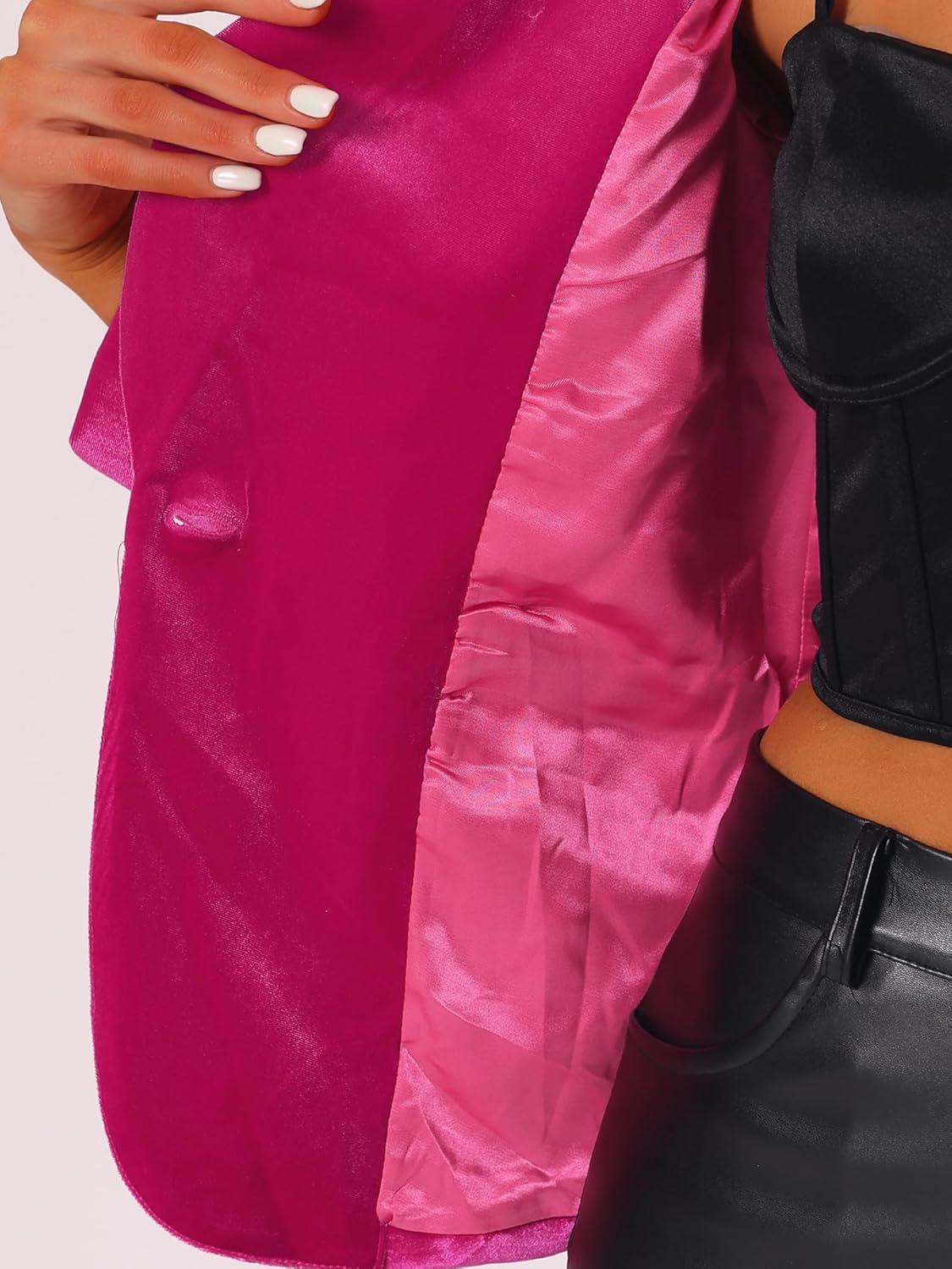 imageAllegra K Womens Halloween Christmas Office Coat Solid Shawl Collar 1 Button Velvet BlazerHot Pink
