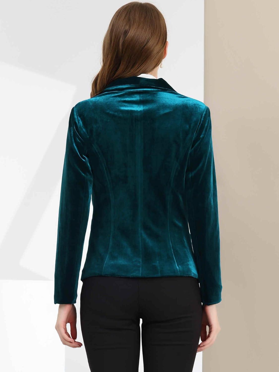 imageAllegra K Womens Halloween Christmas Office Coat Solid Shawl Collar 1 Button Velvet BlazerLake Blue