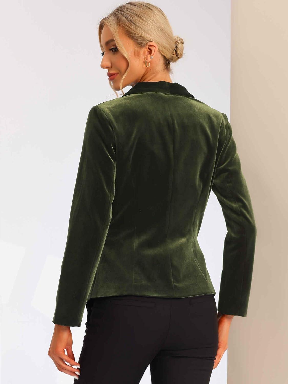 imageAllegra K Womens Halloween Christmas Office Coat Solid Shawl Collar 1 Button Velvet BlazerOlive Green