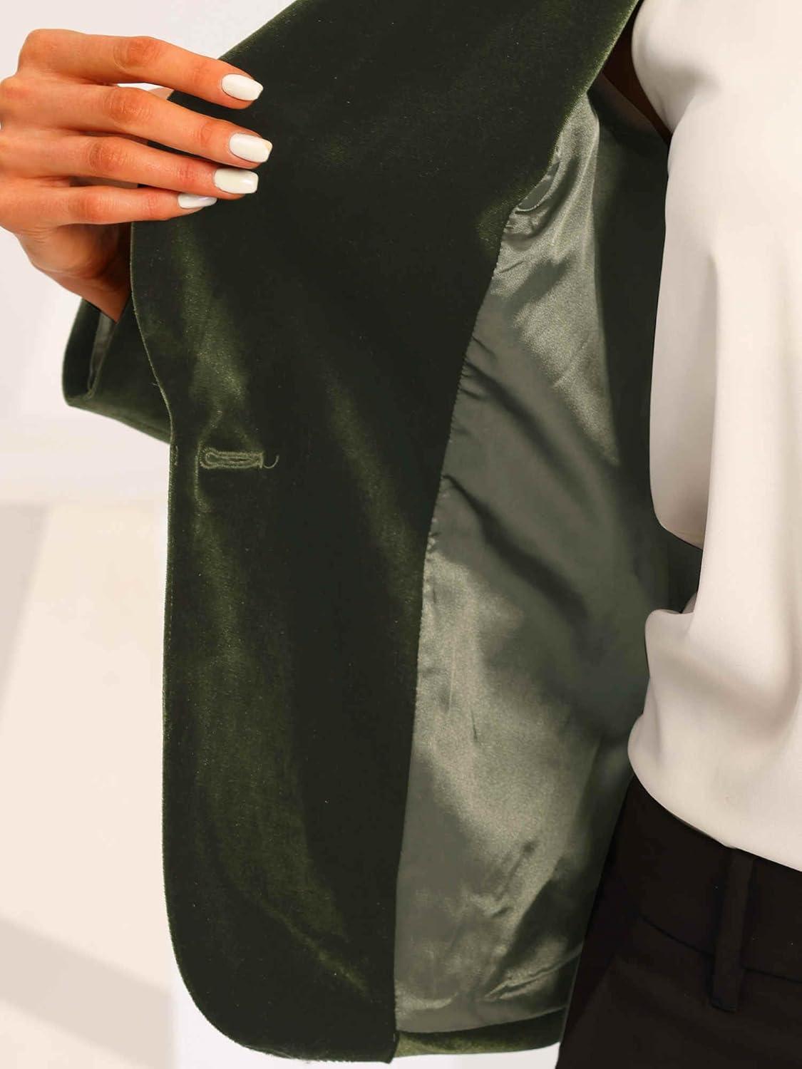 imageAllegra K Womens Halloween Christmas Office Coat Solid Shawl Collar 1 Button Velvet BlazerOlive Green